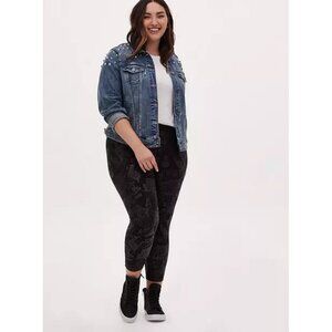 Torrid AC/DC Stud Distressed Denim Jacket Blue White Women Plus Size 2